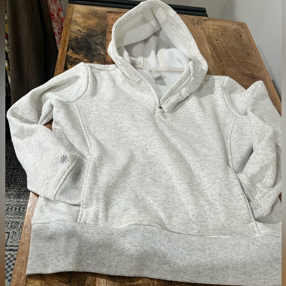 Athleta Girl All Day Half Zip Hoodie in a light grey/ Size M 8-10/ Cozy Karma